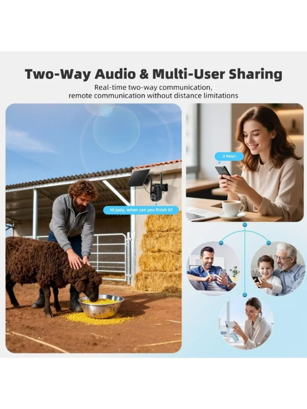 Solar Powered 4G LTE Security Camera 2 Pack with Built-in SIM Card, Wireless